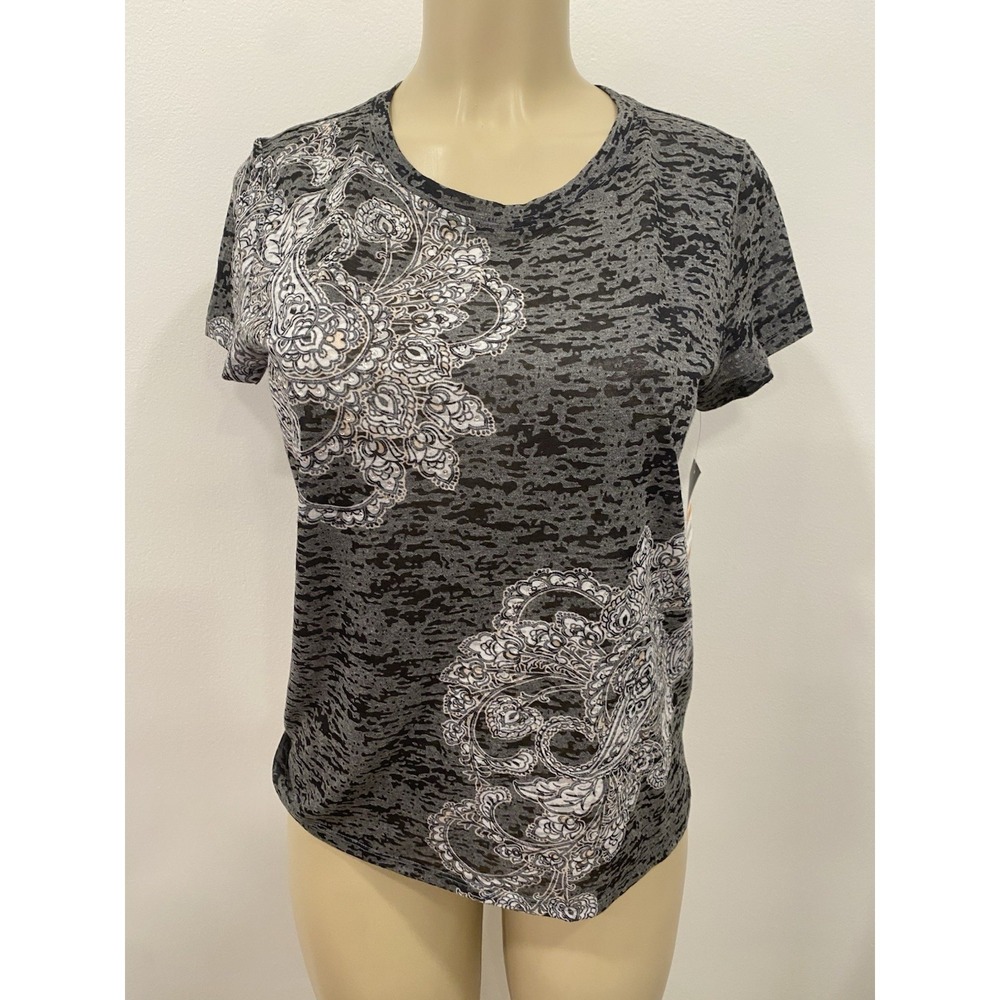 INC International Concepts Burnout T Shirt Womens Gray Studded Top‎ NWT Small